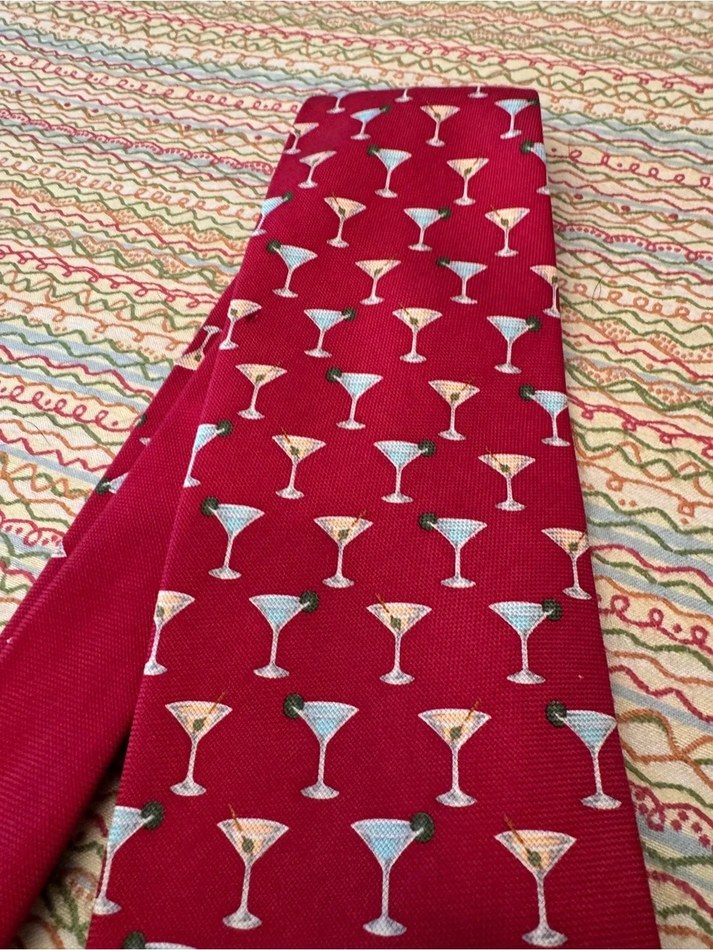 Off Island by Tommy Bahama Red Martini Glass Silk Vintage Tie